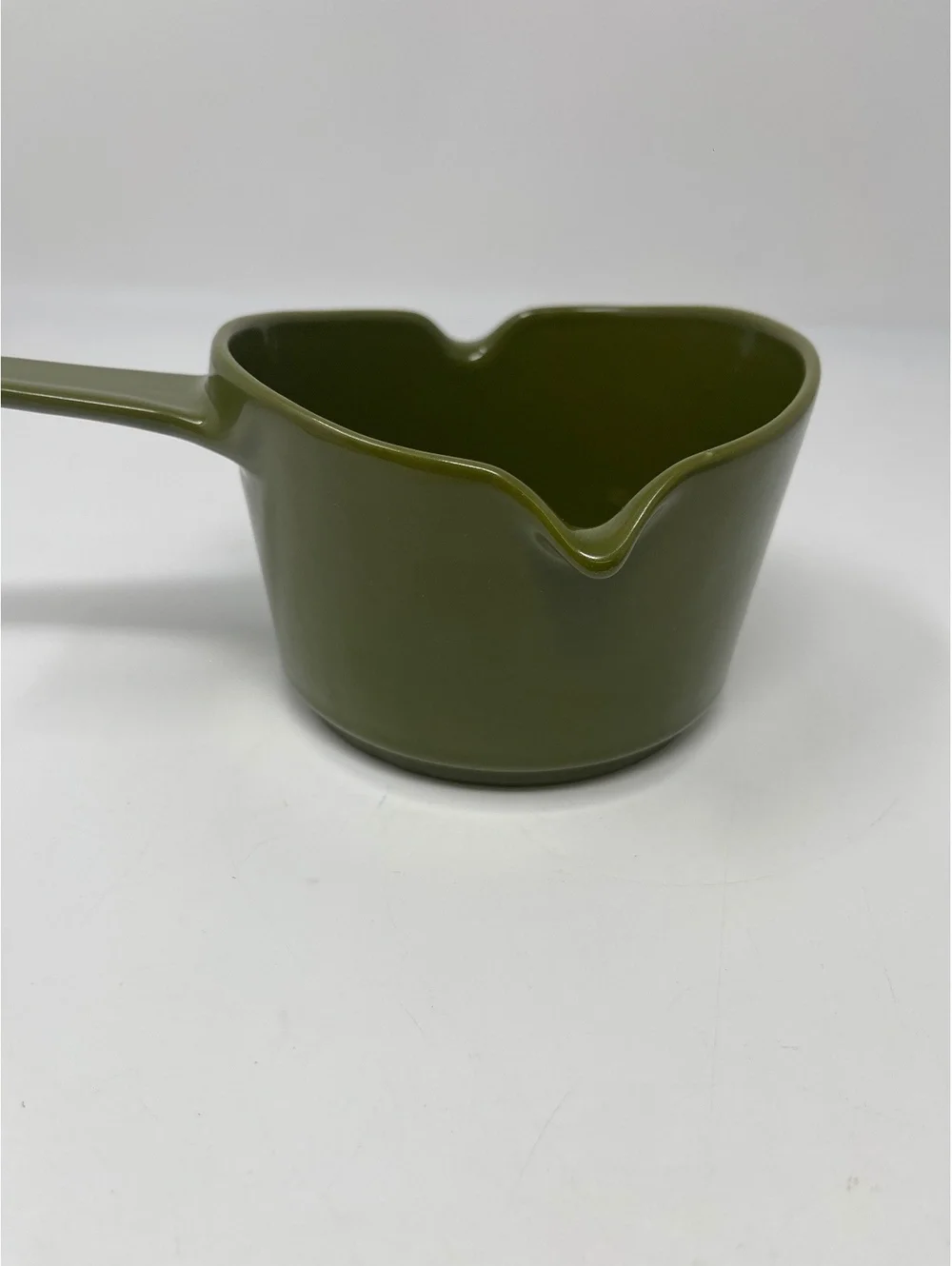 Vintage Avocado Green Ceramic Butter Warmer Melting Pot Double Pour Spout MCM